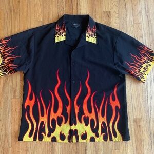 No Boundaries Black and Red Flame Casual Button Down Shirt